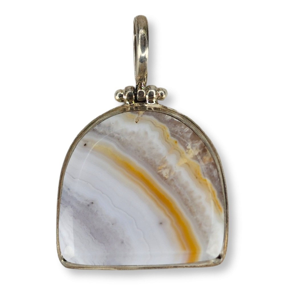 Vintage Sterling Silver 925 White Colorado Quartz Large Horseshoe Pendant 18.8g